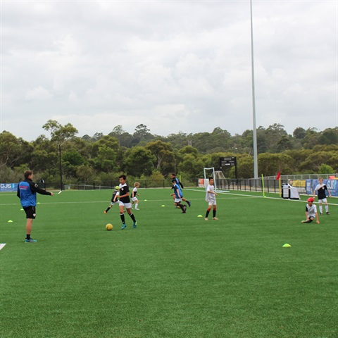 Kids playing sports on field