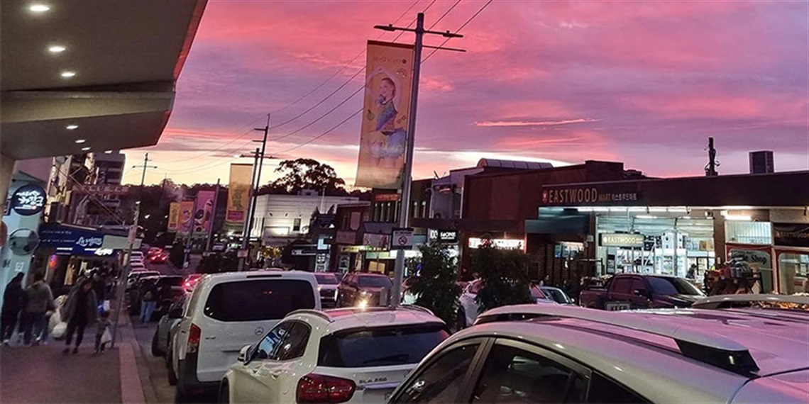 Image of Rowe Street Eastwood (eastern side) with cars and pedestrians