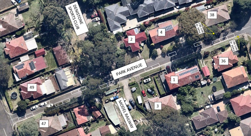 Map of indicative parking arrangements for Park Avenue, West Ryde