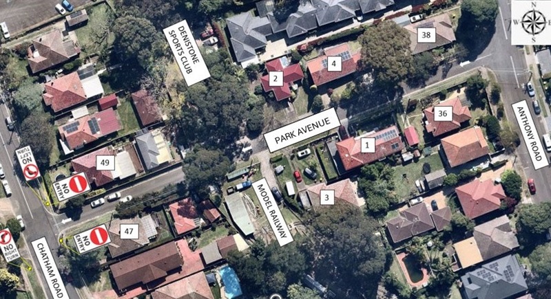 Map of proposed conversion of Park Avenue, West Ryde to One-Way street